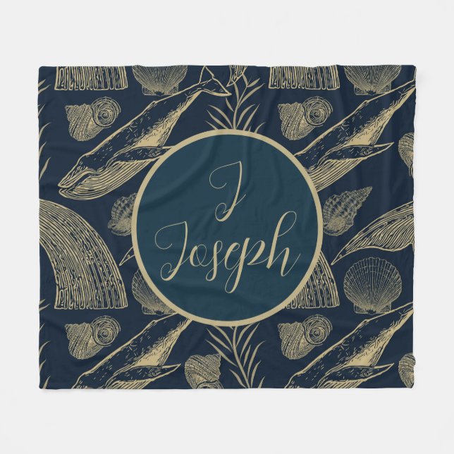 Cobertor De Velo Bebê de baleia de safra náutica (Frente (Horizontal))