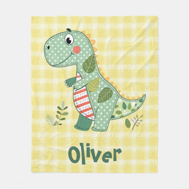 Cobertor De Velo Bebê Dinossauro de Patchwork Fofo (Frente)