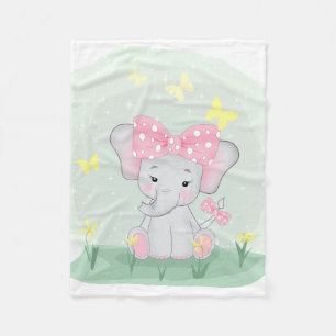 Cobertor De Velo Bebê elefante fofo com um laço rosa em uma clareir