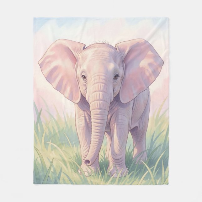 Cobertor De Velo Bebê Elefante Fofo Prado Pastel (Frente)
