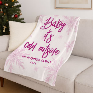 Cobertor De Velo Bebê Está Frio Lá Fora Flocos de Neve Rosa Script