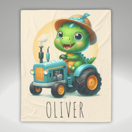 Cobertor De Velo Bebê Fofo Trex Dinossauro Dirigindo um Trator Azul