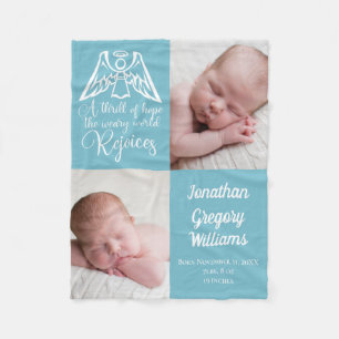 Cobertor De Velo Bebê Foto Azul Personalizado Natal Religioso