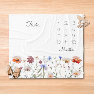 Cobertor De Velo Bebê Marco Milestone Flor Silvestre Aquarela