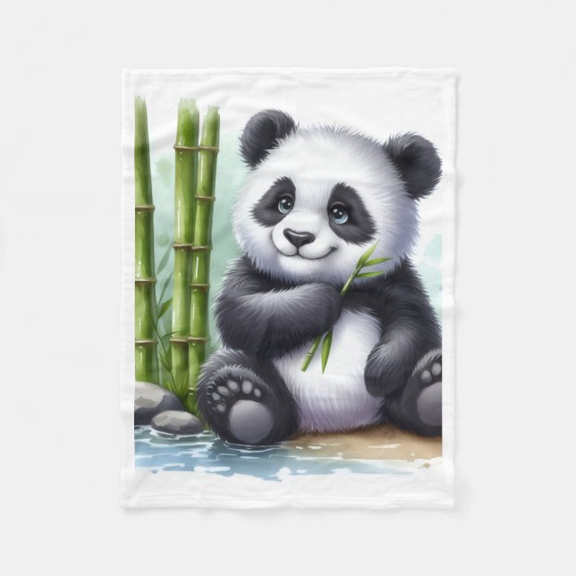 Cobertor De Velo Bebê Panda Fofo Com Manta de Fleece de Bambu (Frente)