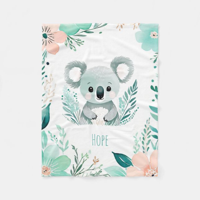 Cobertor De Velo Bebê Personalizado Blanket Boho Koala Design (Frente)