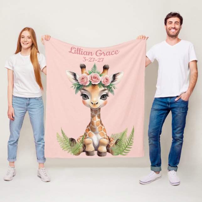 Cobertor De Velo Bebê Personalizado Girafa Feminina Safari (In Situ)