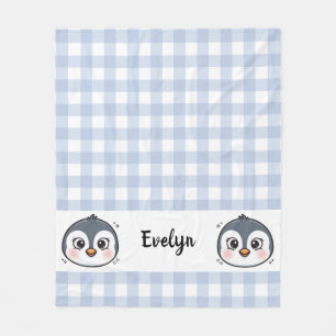 Cobertor De Velo Bebê Pinguim Fofo Kawaii Cara Xadrez