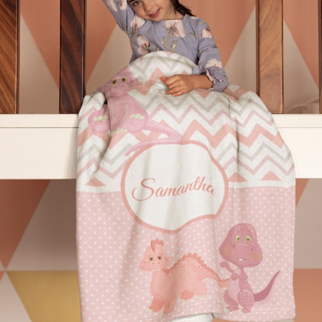 Cobertor De Velo Bebê Rosa Dinossauro Chevron Personalizado (Criador carregado)