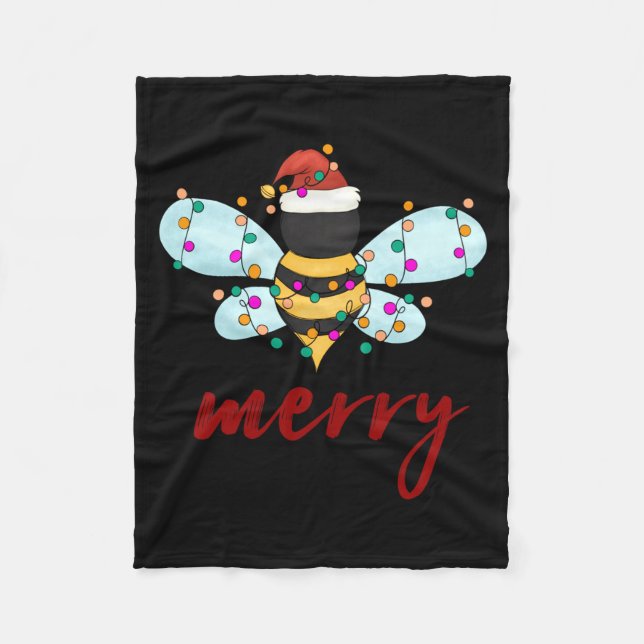 Cobertor De Velo Bee Merry Christmas Bee In Santa Hat Cute Merry Xm (Frente)
