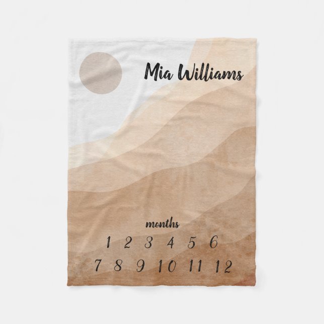 Cobertor De Velo Beige Aestético Baby Mensal Milestone (Frente)