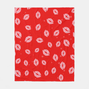 Cobertor De Velo Beijos de Batom Rosa em Fundo Vermelho Padrão