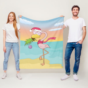 Cobertor De Velo Bela caricatura de Natal flamingo na praia