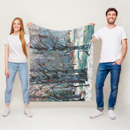 Cobertor De Velo Bela cena de neve de inverno com Blues e cinza