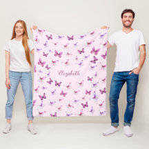 Bela Cobertura de Fleece Borboletas Rosa Personali