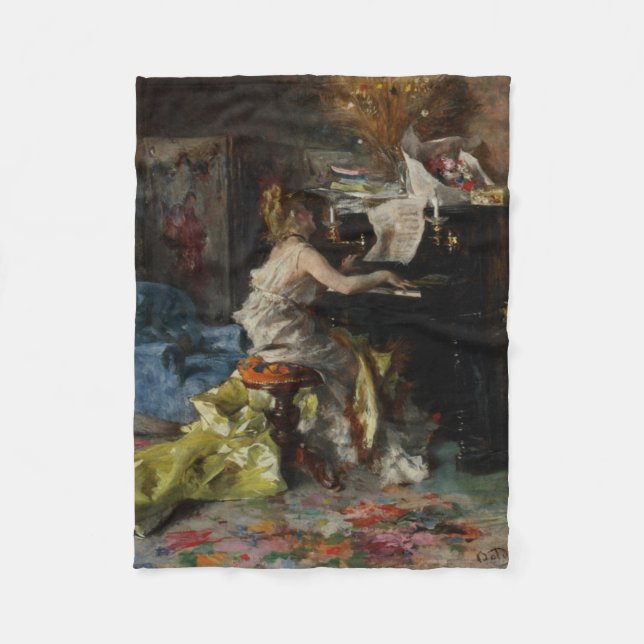 Cobertor De Velo Bela Mulher Tocando Piano (por Boldini) (Frente)