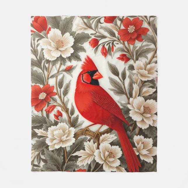Cobertor De Velo Beleza Floral do Pássaro Cardinal do Norte (Frente)