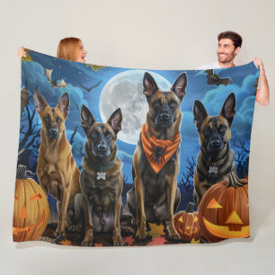 Cobertor De Velo Belga Malinoi Halloween Spooky