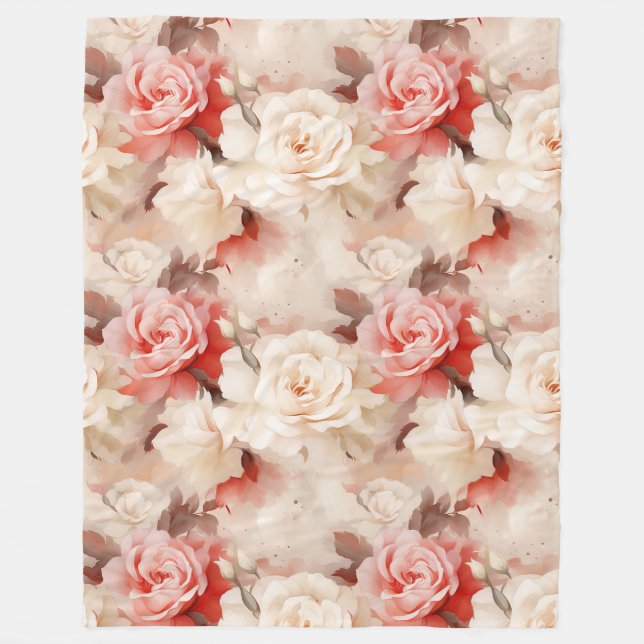 Cobertor De Velo Belíssimo Rosa Bege Creme Rosa Floral (Frente)