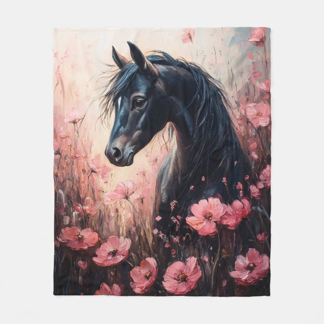 Cobertor De Velo Belo Cavalo Blush Flores Rosa (Frente)