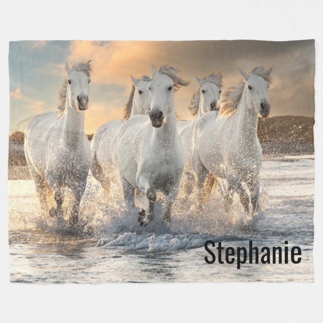 Cobertor De Velo Belos Cavalos Brancos Selvagens (Frente (Horizontal))