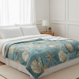 Cobertor De Velo Belos Conchas Vintage em Azul