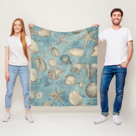 Cobertor De Velo Belos Conchas Vintage em Azul