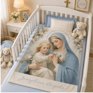Cobertor De Velo Bênção Maria Jesus Floral Religioso