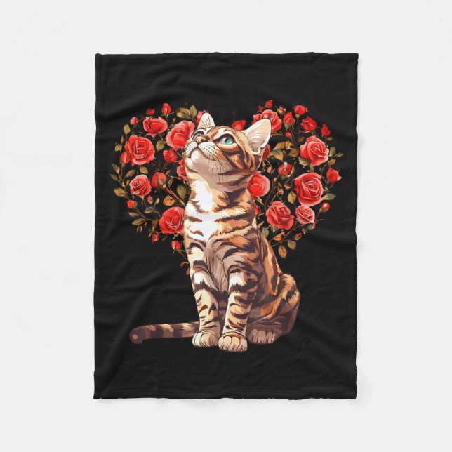 Cobertor De Velo Bengal Cat Valentines Day Floral Heart Design For  (Frente)