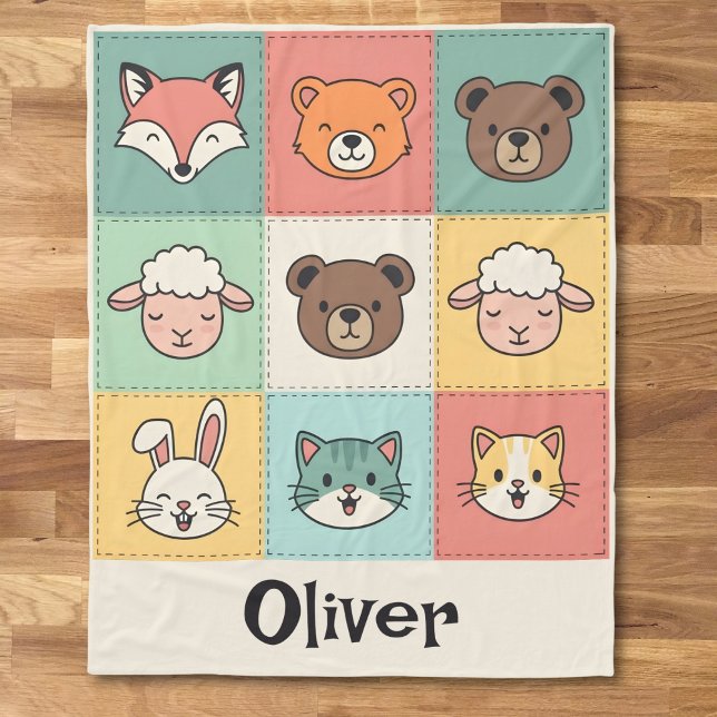 Cobertor De Velo Berçário de Patchwork de Animais Kawaii Fofos (Criador carregado)