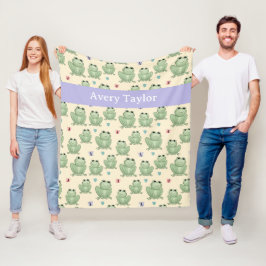 Cobertor De Velo Berçário Personalizado de Sapo em Aquarela Creme