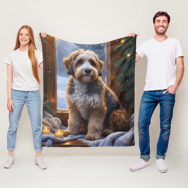 Cobertor De Velo bernedoodle With Christmas Lights Holiday (In Situ)