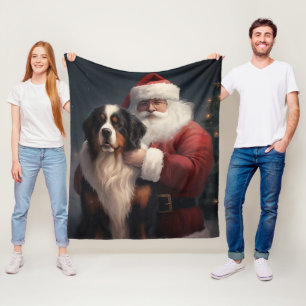 Cobertor De Velo Bernese Mountain Dog Papai Noel Natal Festivo