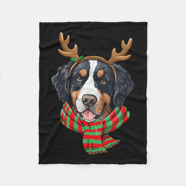 Cobertor De Velo Bernese Mountain Dog Reindeer Santa Hat (Frente)