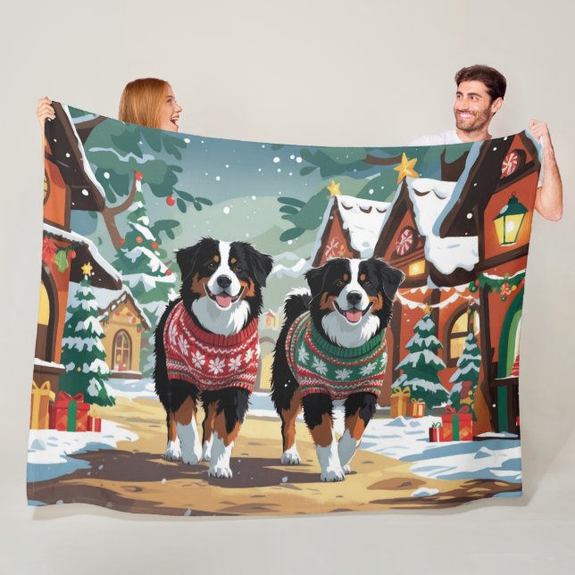 Cobertor De Velo Bernese Mountain Dogs Christmas Snow Holiday (In Situ)