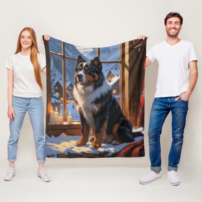 Cobertor De Velo Bernese Mountain With Christmas Lights Holiday  (In Situ)