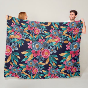 Cobertor De Velo Berry Red Marinho Mostarda Watercolor Flowers Art