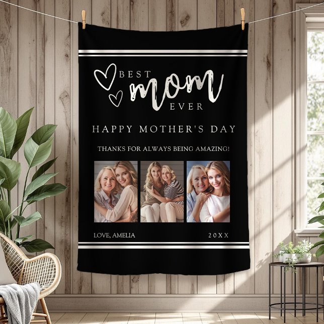 Cobertor De Velo Best Mom Ever Black Modern Photo Collage  (Best Mom Ever Black Modern Photo Collage Fleece Blanket)