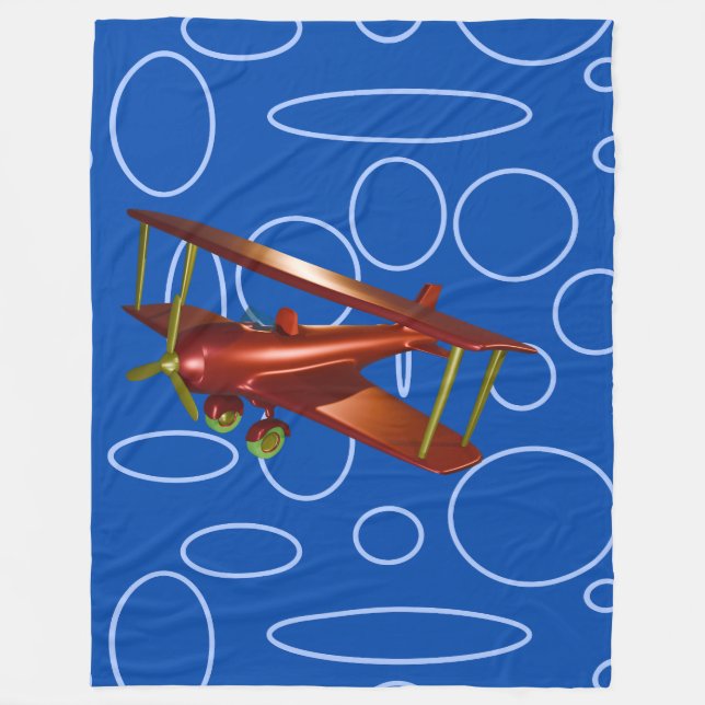 Cobertor De Velo Bi-plane vermelho em círculos azuis (Frente)