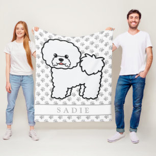 Cobertor De Velo Bichon Frise Cute Cartoon Dog & Name