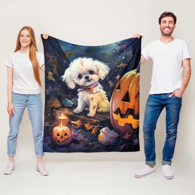 Cobertor De Velo Bichon Frise de Halloween com Abóboras Assustadora (In Situ)