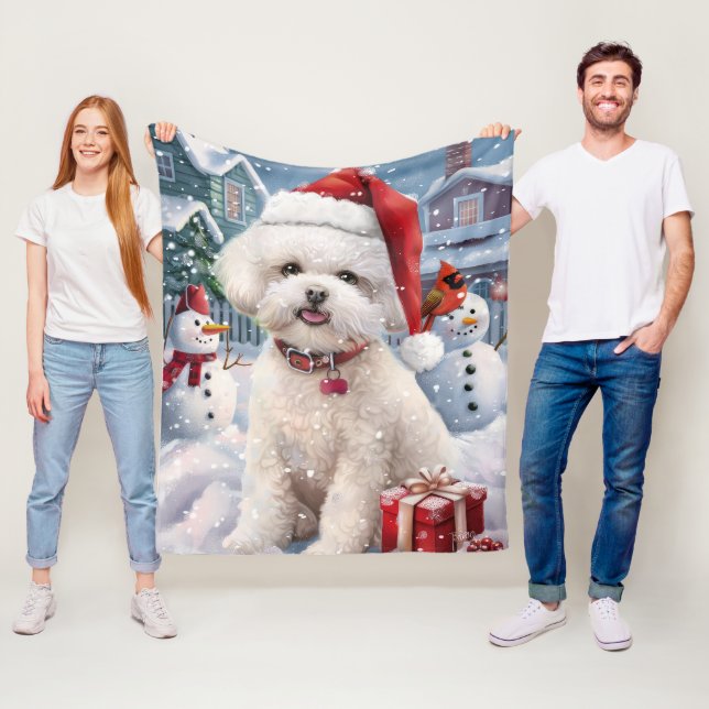 Cobertor De Velo Bichon Frise Dog Winter Wonderland Natal Joy (In Situ)