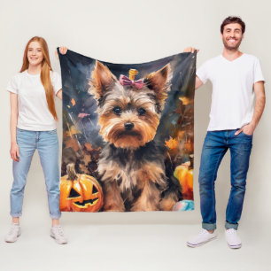 Cobertor De Velo Biewer Terrier de Halloween com Abóboras Assustado