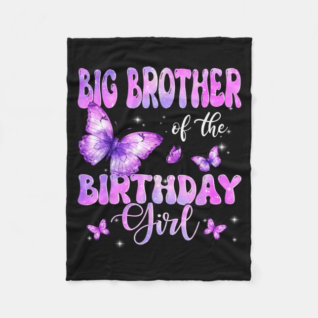 Cobertor De Velo Big Brother Of The Birthday Girl Butterfly Family  (Frente)