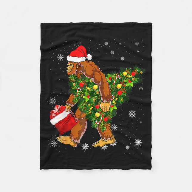 Cobertor De Velo Bigfoot Carrying Christmas Tree Sasquatch Believer (Frente)