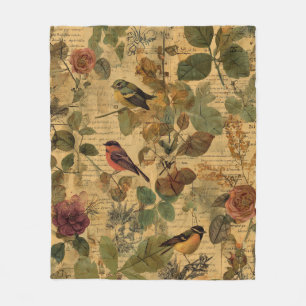 Cobertor De Velo Biologia Vitoriana e Aves Vintage Elegante