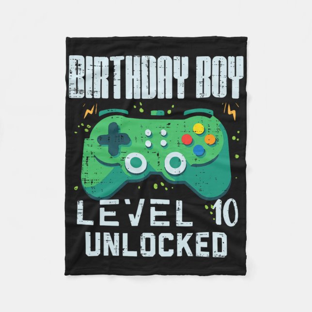 Cobertor De Velo Birthday Boy Level 10 Gamer Controller 10 Desbloqu (Frente)