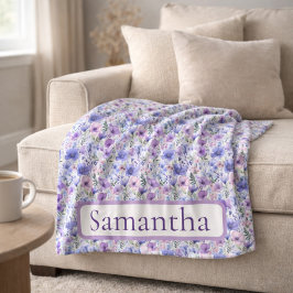 Cobertor De Velo Birthday Gift Purple Floral Personalized Name