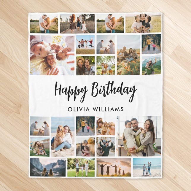 Cobertor De Velo Birthday Personalized 24 Photo Collage (Criador carregado)