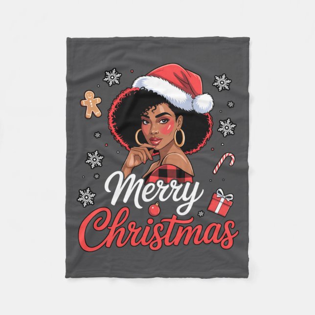 Cobertor De Velo Black African Girl American Merry Christmas Santa  (Frente)